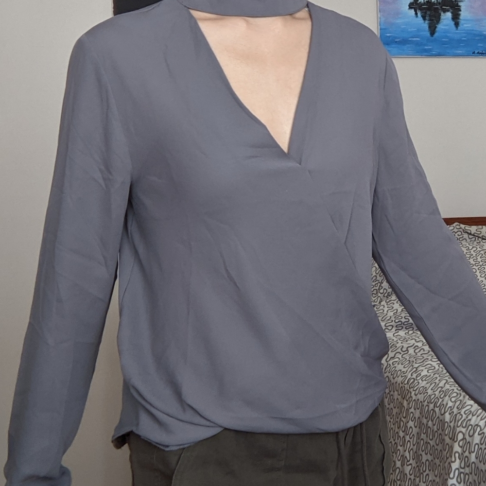 Grey cross over choker top/blouse